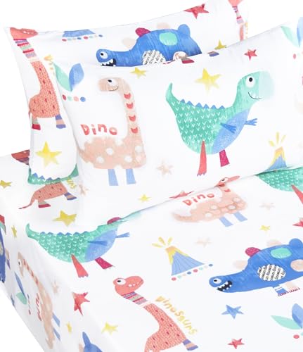 Scientific Sleep Jurassic Big Dinosaur Cute Kids Teen Boys Girls 100% Cotton 4 Pcs Full Bed Sheet Set, Flat Sheet & Fitted Sheet & Pillowcase Kids Bedding Set Full - color: Dinosaur 3, size: Full