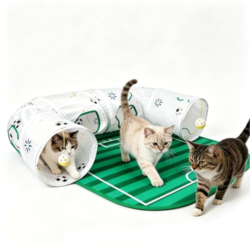 BAMY Football Cat Tunnel Bed, Collapsible Pet Tunnel Tubes Toys with Removable Mat for Summer Indoor Outdoor Ferret(Football) - color: Football