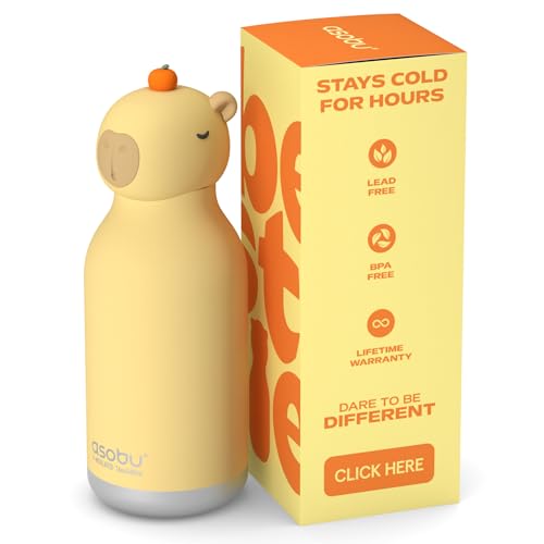 asobu Bestie Bottle Limited Edition Collectible Water Bottle with Animal Character Lid 16oz (460ml) Insulated Stainless Steel, Leakproof, Reusable with Straw Fun Gift for Girls & Boys - color: MOCHI THE CAPYBARA
