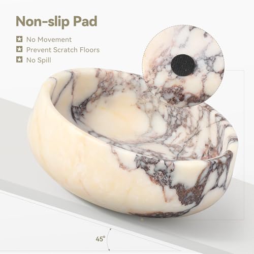 Karibiber Calacatta Marble Dog Bowl, 5lbs Weighted Dog Food Bowl, Non-Slip Large Heavy Water Bowls, Cute Purple Stone Food and Water Dish for Medium Dogs, Natural Marble, Easy to Clean, Holds 4 Cups - color: Calacatta Purple, size: S