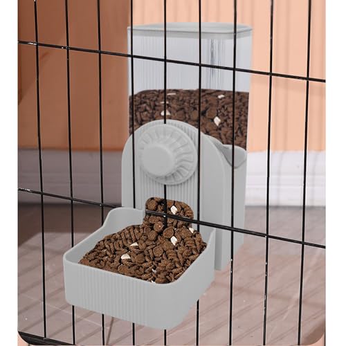 Automatic Rabbit Feeder and Water Dispenser Set,54oz Gravity Food Feeder&17oz Leak-Proof Water Bottle for Guinea Pigs,Hamsters,Chinchillas,Ferrets, Small Animals,Cage Mount Feeding Station Grey