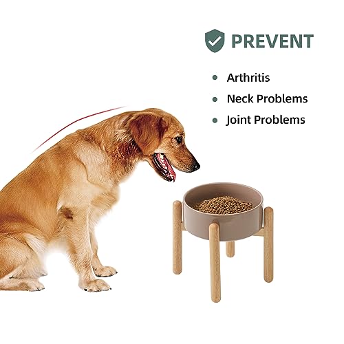 Havniva Elevated Dog Bowls Ceramic Dog Bowls with Stand, Dog Food Bowl | 8.3” Raised Dog Bowls with Non-Slip Wood Stand, Dog Food and Water Bowl Set, Dog Feeding Bowls for Large Dogs - color: Bowl+Stand - Brown Coffee, size: 8.3inch