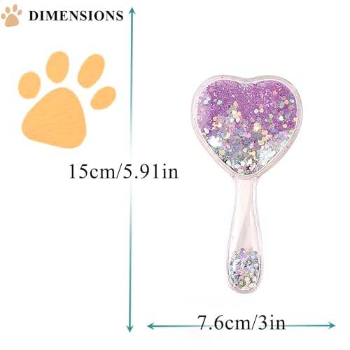 Small Dog Brush, Soft Brush for Shih Tzus, Yorkies, Maltipoos, Maltese, Love Shape Puppy Massaging Hair Comb for Small Dogs Cats Rabbits of All Hair Types (Glitter Purple) - color: Glitter Purple