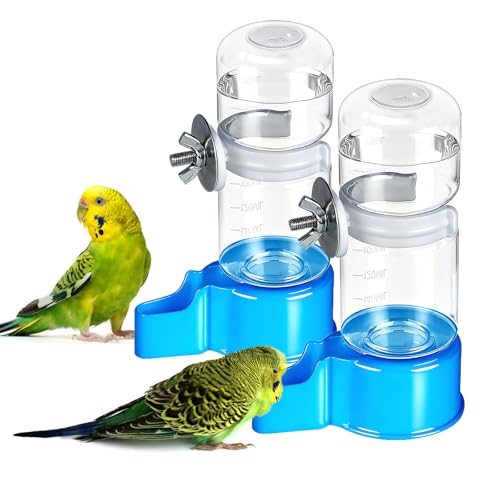 2 Pack Automatic Bird Cage Water Dispenser, 4.73 oz Parakeet Water Feeder | Water Dispenser for Birds, 4.73 oz Tank, Gravity Flow Helps Reduce Mess, Rotating Cage Clip, Budgies Cockatiels Lovebirds - color: Blue, size: 2PCS Water Dispenser