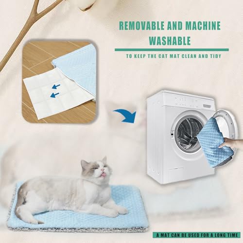 Two Uses'Cat Bed Mat,Self Warming&Cooling Cat Mat.12 * 20in.Hot/Cold Mat for Pets.Free Gel Pads and self-Heating Pads.Temperature Lock Design,Machine Washable - color: Light Blue+Gel ice pack+Selfheating pad, size: Small