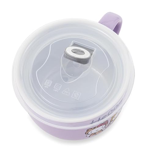 Silver Buffalo Sanrio Hello Kitty Jungle Animals Ceramic Soup Mug Bowl With Vented Lid and Handle For Ice Cream, Cereal, Beverages | Holds 24 Ounces