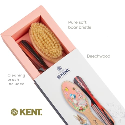 Kent Peter Rabbit Jemima Puddle Duck Baby Hair Brush and Comb Set, Soft Bristle Newborn Hair Brush, Wooden Beechwood Baby Brush Set for Fine Hair