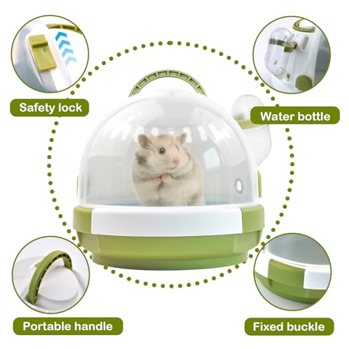 Hamster Carrier Cage with Water Bottle,Portable Dwarf Hamster Travel Carrier Plastic Guinea Pig Carrier Small Animal Breathable Outdoor Cage for Hamsters Chinchillas Hedgehog (Green) - color: 【Green】