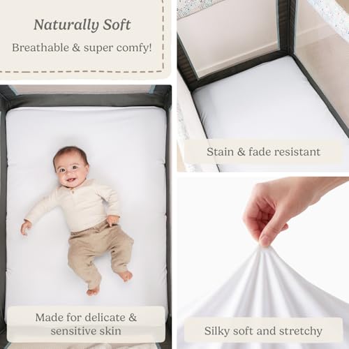Pack N Play Sheets Fitted for Graco Pack and Play Mattress - 2-Pack Mini Crib Sheets 38x26 - Ultra Soft Organic Cotton Blend, Safe Snug Baby Playpen Sheet Baby Boys & Girls (Moonlit White) - color: Moonlit White