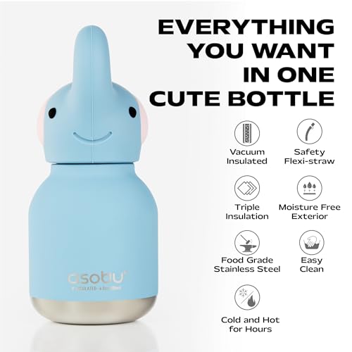 asobu Mini Bestie Water Bottle, Cute Collectible Character, Stainless Steel | 6.7 oz, Leak Proof Seal, Spill Resistant, BPA Free Materials, Dishwasher Safe, Reusable Straw Included, Great Gift Idea - color: MINI TOLANI THE ELEPHANT
