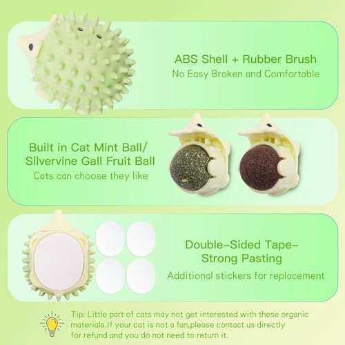 2 PCS Catnip Toys Self-Grooming Cat Brush with Catnip Ball & Gall Fruit, Kitty Kitten Scratcher Self Groomer Cat Toys for Indoor Cats