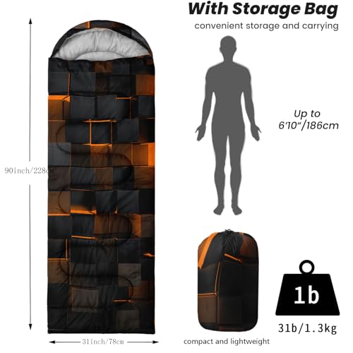 Sleeping Bags for Adults and Kids Backpacking Camping Sleeping Bags for Girls and Boys Lightweight Waterproof Cold/Warm Sleeping Bag for All Season - color: yellow
