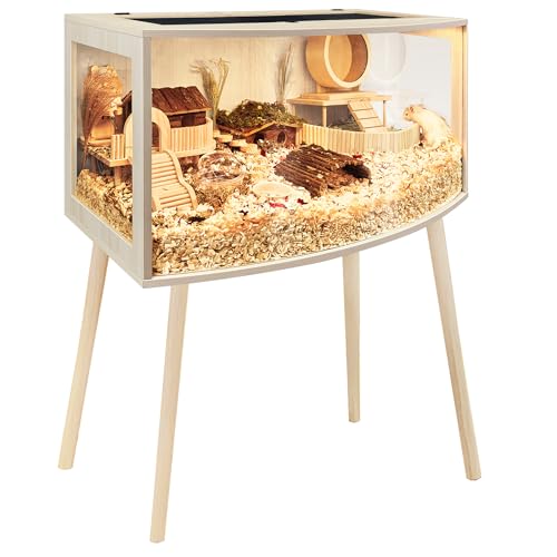 Prolee Hamster Cage with Curved Design,Chew Proof Wooden Hamsters Enclosure with Leg Stand and Openable Top or Gerbils,Hamster Habitat - size: 24.0"L x 16.0"W x 16.0"H