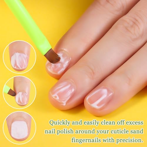 3Pcs Nail Clean Up Brushes, Nail Brushes for Cleaning Polish Mistakes | Clean Up Brushes with Flat, Angled and Round Tips for Polish Mistakes, Cuticle Edges, Gel Cleanup and Nail Art Manicures - color: Fluorescent Green