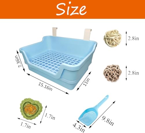 PINVNBY Large Rabbit Litter Box Deep Bunny Corner Toilet Box Double-Deck Small Animal Potty Trainer with Hooks for Adult Guinea Pig Chinchilla Ferret Chipmunk(Blue) - color: Blue（With the ball）