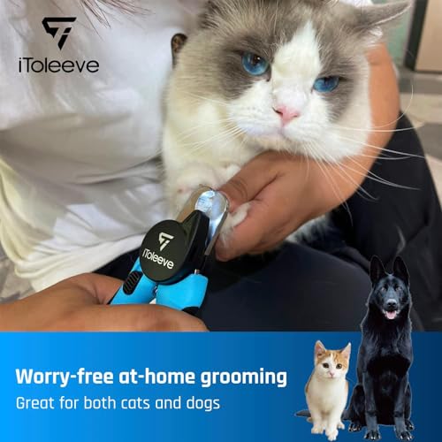 iToleeve LED Dog Nail Clipper with Light, Illuminates Nails Helps See Quick | Professional Pet Nail Trimmer for Dogs & Cats, Extra Sharp Blade for Thick Nails, Safety Guard, Nail File & Safety Lock