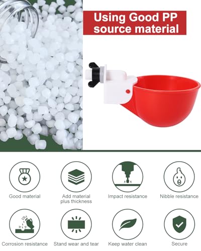 Chicken Waterer Cups (16 Pack) with 3/8" Drill Bit - Red | Automatic Poultry Drinker Feeder Kit for Chickens, Ducks, Turkeys, Quail, Bunnies | DIY Gravity Fed Bucket Water Dispenser - color: Red, size: 16 Pack + Drill bit