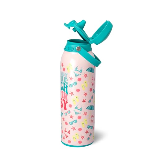 Swig Life 32oz EZ Fill Water Bottle with Straw Lid, Errbody at the Beach | Leakproof Lid - Double Wall Insulated Stainless Steel - Lid, Straw & Lock - Cup Holder Friendly - Dishwasher Safe - color: Errbody Beach, size: 32 Ounces