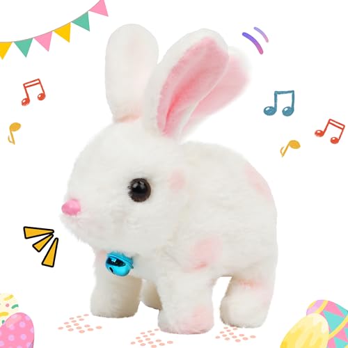 Easfan Pink Jumping Bunny Talking Interactive Plush Toy Gift for Kids | Hopping spotted, moving ears & nose, singing shaking glowing, electric toy, gift for Toddlers - style: Bunny_Pink