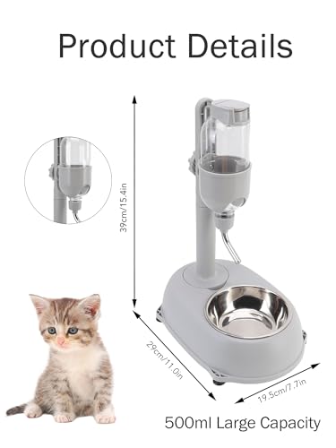 Pet Water Dispenser, 2 in 1 500ml Standing Water Dispenser | Dog Water Bottle Dispenser, Multifunctional Detachable Height with Stand for Dogs Cats