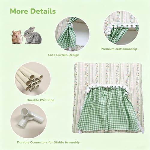 Guinea Pig Bunny Hideout with Cute Curtain,Small Animal Hideout for Rabbit Hamsters Squirrel Ferrets Chinchilla and Rats,Machine Washable Guinea Pig Hide Tent Houses(Large,No Mat)