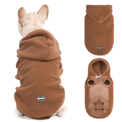 BINGPET Dog Hoodie for Small Medium Large Dogs, Sherpa Hooded Dog Sweater with Leash Hole for Boy Girl Dogs,Soft Warm Fleece Dog Winter Clothes Cold Weather Coats Jacket for Puppy Sweatshirt,S - color: Brown, size: Small