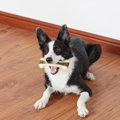 Dog Chew Bones Toys for Aggressive Chewers, 6 Pack Real Beef Flavor Bones,Indestructible Dog Toys for Large/Medium Breed, NylonToys - size: 6 PCS-Beef Flavor