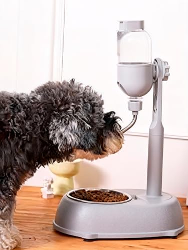 Pet Water Dispenser, 2 in 1 500ml Standing Water Dispenser | Dog Water Bottle Dispenser, Multifunctional Detachable Height with Stand for Dogs Cats