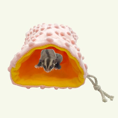 3 Pack Sugar Glider Tote Plush Sleeping Pouches & Anti Bite Mitten (Pink) | Warm Carrier Bag, Portable Drawstring Bonding Pouch, Calming Soothing Glove, For Small Pets - color: Pink