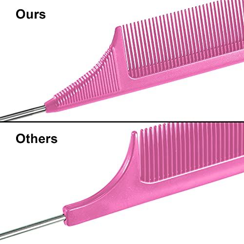 Leinuosen 3 Pack Rat Tail Comb Carbon Fiber,Yellow, Pink, Green | Steel Pin Tail for Sectioning, Heat Resistant Teasing, Pick Comb for Women Wig Styling, Fishtail Design for Salon Updos - color: Yellow, Pink, Green