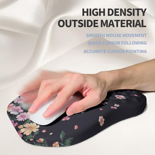 Ergonomic Raised Mouse Pad Wrist Support with Bilateral Slope Memory Foam Mousepad for Wrist Rest and Carpal Tunnel Pain Relief 11.8x7.9〃Flowers Bloom and Fade - color: Flowers Bloom and Fade