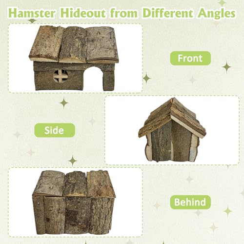 kathson Bark Wood Dwarf Hamster House with Small Window Mouse Natural Chewable Hideout Hut Mice Resting Room Hamster Cage Accessory for Dwarf Hamster Mice Young Syrian Hamsters and other Small Animals