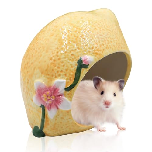 Hamster Houses and Hideouts, Ceramic Lemon Shape Hamster Hide, Small Animal Habitat Decor, Cage Accessories for Hamster, Gerbil, Gecko, Rat and Other Small Animals - size: Small