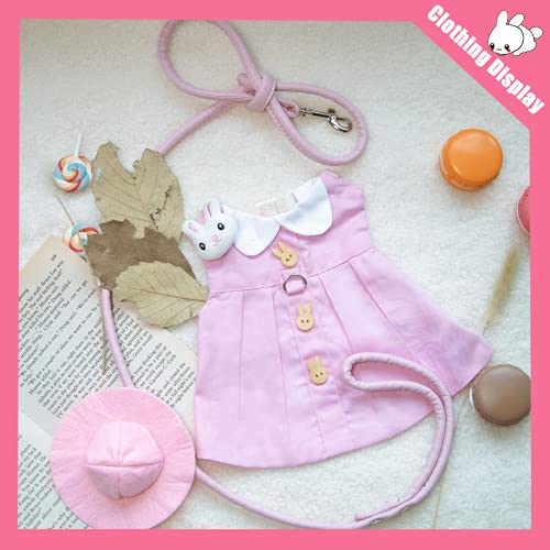 Guinea Pig Clothes,Soft Bunny Ferret Clothes with Pet Rabbit Harness and Leash Mini Hat Bag Cute Brooch for Kitten Small Animal Collars - color: Pink, size: Medium