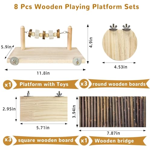 8 Pcs Chinchilla Ledges Wood Sets,Hamster Cage Platform Wooden Stand with Chew Lava Ledge Blocks Rats Climbing Toys Bridge Small Animal Cage Accessories for Gerbil Squirrel Sugar Glider - color: Gray