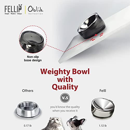Felli Oblik Elevated Cat Bowl Removable Stainless Steel Wide Dish for Dry Wet Food Feeding & Dishwasher Clean, Slanted Whisker Fatigue Friendly Metal Plate (Smoky, 0.5 Cups Shallow Dish) - color: Smoky, size: 0.5 Cups Shallow Dish