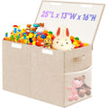 Large Toy Storage Box with Lid, Dividers, Collapsible Kids Toy Chest, Beige | Toy Box for Boys, Girls, Nursery, Bedroom, Living Room, Playroom, 25 x 13 x 16 inches - color: Large Beige