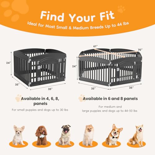 NEWBULIG 6 Panels 24 Inch Dog Playpen, Plastic Pet Play Pen Fence | Portable, Secure Locking Door, Indoor Outdoor Yard RV Camping, Small Medium Dogs, Black - color: Black, size: 6 Panels/24IN