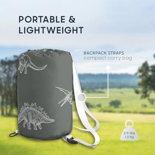 Wake In Cloud - Kids Sleeping Bag for Boys Toddlers, Camping in Warm Cold Weather, Backpacking Lightweight Compact Outdoor Liner for 3 Seasons, Dinosaur Sketch - color: Dark Gray