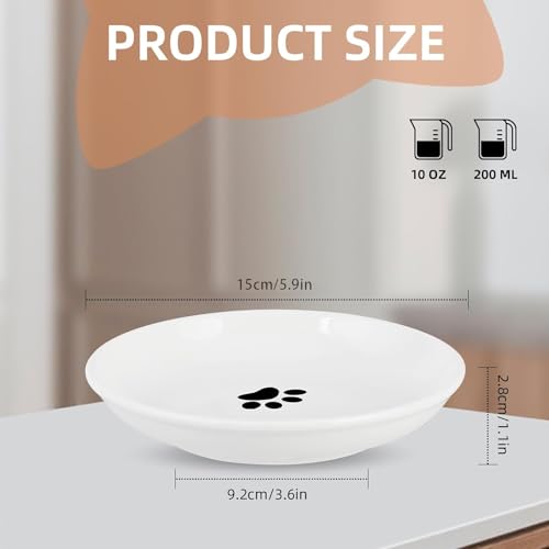 6 Pack Cat Food Bowl, Ceramic Cat Bowls, Anti Whisker Fatigue Cats Bowl Set | 5.5 Inches Shallow Wide Kitten Plates for Food and Water (White-E) - color: White-E