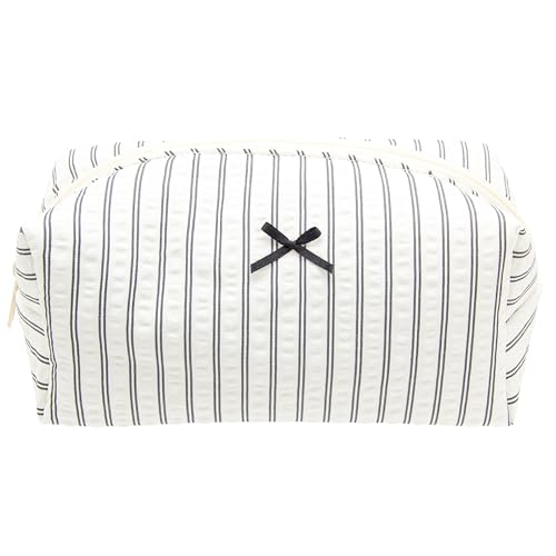 PAZIMIIK Cozy Makeup Bag for Women,Zipper Cosmetic Pouch,Stripe Black | Soft Cosmetic Organizer for Makeup,Skincare,Toiletries,Daily Beauty Essentials,Purse,On-the-Go,Bridesmaid Gifts - color: Stripe Black