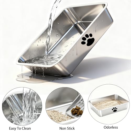 Stainless Steel Cat Litter Box,Metal Kitty Litter Pan,Kitty Shallow Litter Box for Small Animals Cats Kitty,Rabbits Toilet,Easy to Clean,Non Stick - size: 15.7"x 11.8"x 4"
