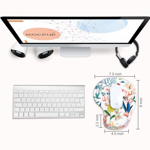 JIKIOU Ergonomic Mouse Pad with Gel Wrist Rest 2Pack, Portable Small Flower | Upgraded-Prevent Gel Leakage, Ergonomic Design for Pain Relief, Cooling Gel filled, Smooth Lycra Surface, Non-Slip PU Base - color: 08White-Flowers