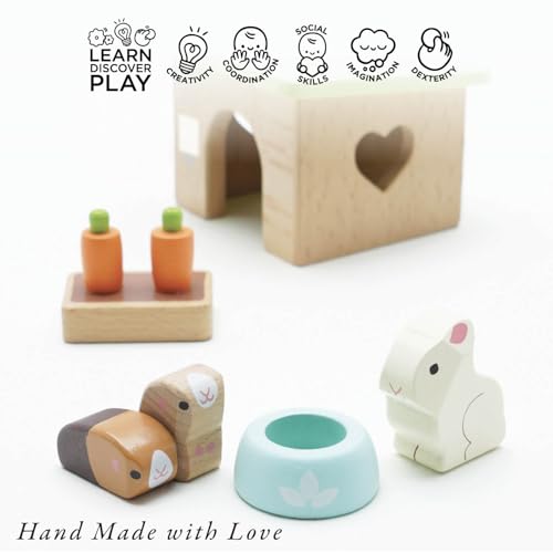 Le Toy Van - Adorable Wooden Daisylane Bunny & Guinea Accessories Play Set for Dolls Houses | Girls Dolls House Furniture Sets - Suitable for Ages 3+ (ME045)