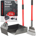 Pooper Scooper for Dogs, Heavy Duty Long Handle Rake, Spade & XL Tray | Rustproof Aluminum Poop Scooper for Large Dogs, 36+" Handles and 9”W 9.5”L Extra Large Tray for Yard, Grass, Dirt & Gravel - color: 3 Piece Set - X Large
