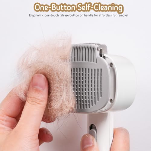 Dog & Cat Brush for Shedding, 2-in-1 Self Cleaning Deshedding Brush | Adjustable Bristle Length with Dematting Comb Skin Friendly Fur Shedding Removal Tool for Long Medium Long Hair Pets (Grey) - color: Gray