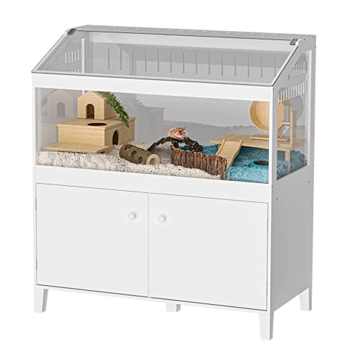 GDLF Hamster Cage with Acrylic Panels and Storage, 39.5 x 19.7 Inch | Furniture-style habitat offers two levels, two access doors, and ample floor space for hamsters, gerbils, rats, or hedgehogs