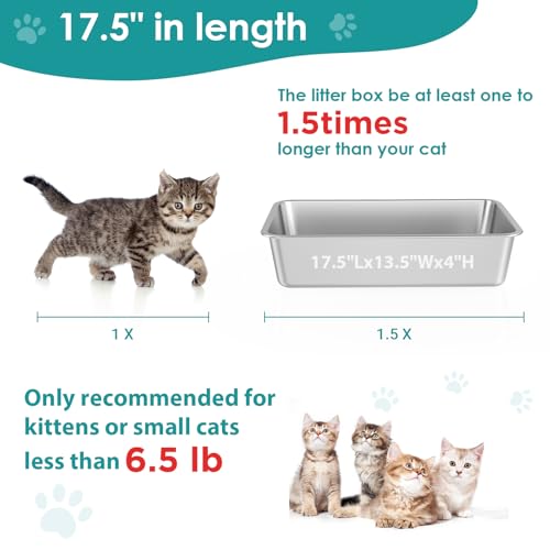 Stainless Steel Cat Litter Box, Large Metal Litter Pan, 17.5" Lx13.5 Wx4 H | Kitty Litter Box, Never Absorbs Odors, Low Side Entry Non Stick, Easy Clean - color: 4" H, size: 17.5"L x 13.5"W