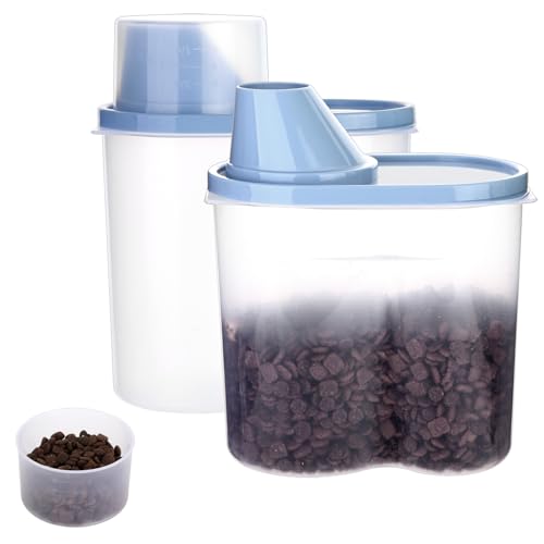 2 Pack 2lb/2.5L Pet Food Storage Container with Measuring Cup, Can Covers and Bowl for Small Dog, Cat, Waterproof-BPA Free (Blue 1.8L) - color: Blue 1.8L