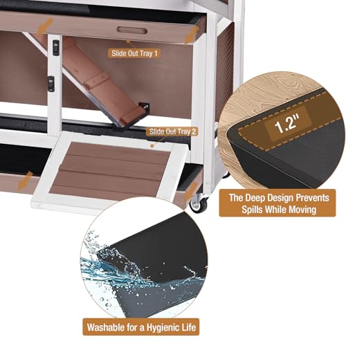 Rabbit Hutch Indoor Outdoor, Bunny Cage with Casters, Guinea Pig Cage Bunny Hutch with Two Plastic Trays 36inch-Brown - color: #Brown-Medium